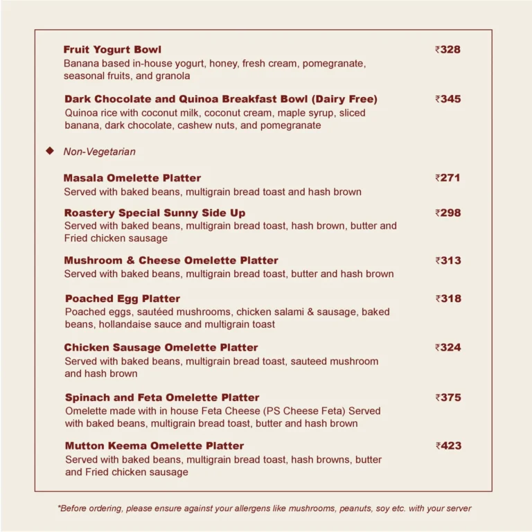 The Roastery Coffee House, Banjara Hills, Hyderabad — Menu page 14